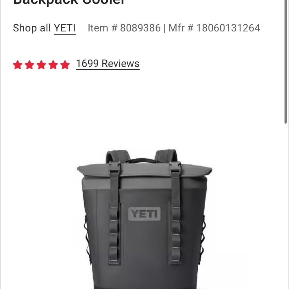 YETI Hopper M12 Charcoal Soft
Backpack Cooler